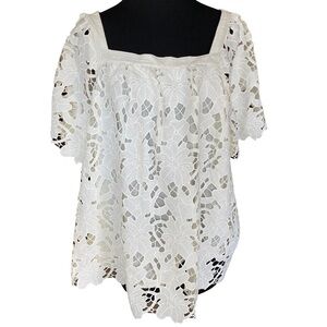 NWT Umgee white eyelet floral cotton lined blouse with square neckline size 1X